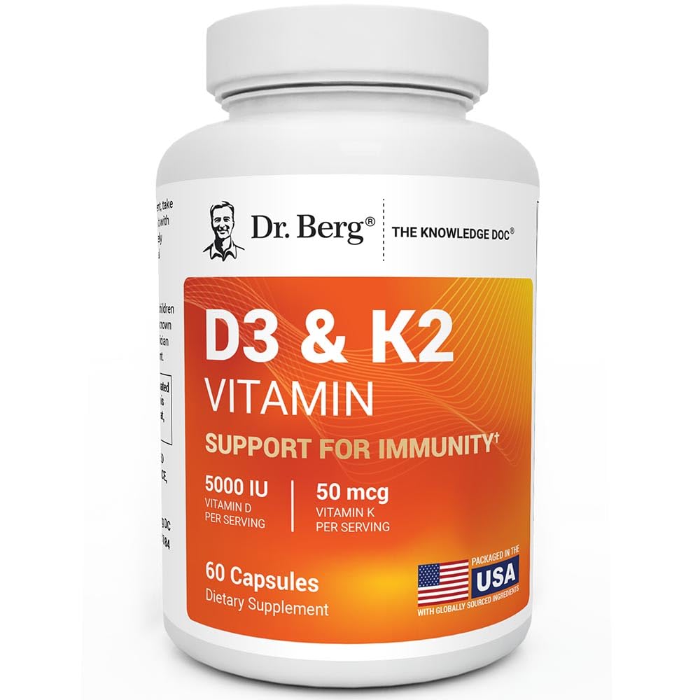 Dr. Berg Nutritionals Maximum Strength 2-in-1 Vitamin D3 K2 5000 IU Capsules, 60 Count