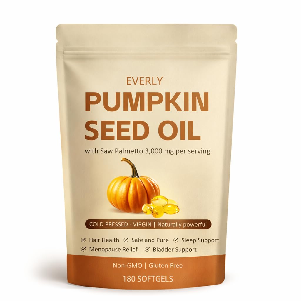 Metabolae Everly Pumpkin Seed Oil with Saw Palmetto, Cold Pressed, Pure Virgin Oil, Essential Fatty Acids & Phytosterols, Non-GMO, 180 Softgels