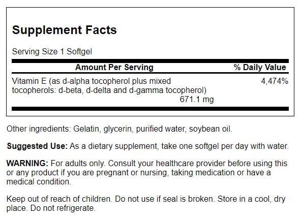 Swanson Vitamin E Mixed Tocopherols Softgels 250