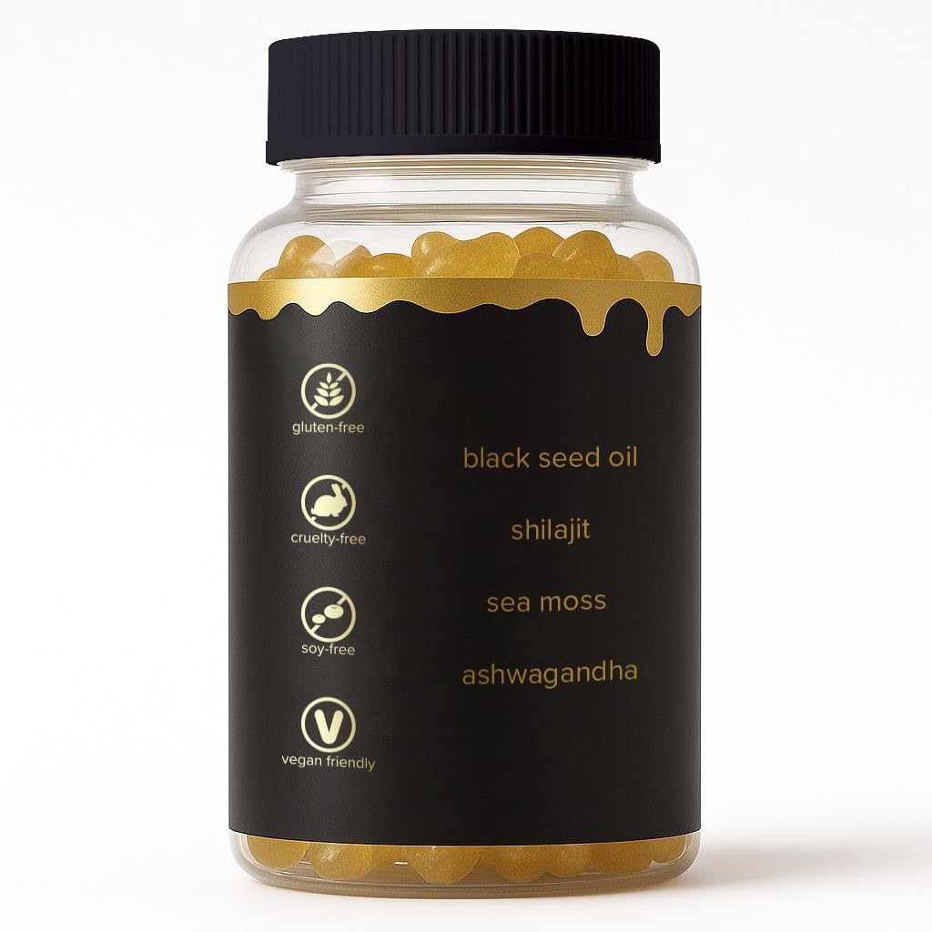 Curvy Body Bears Blackseed Bears Black Seed Oil, Shilajit, Sea Moss & Ashwagandha Gummies – Honey Flavor, 60 Gummies