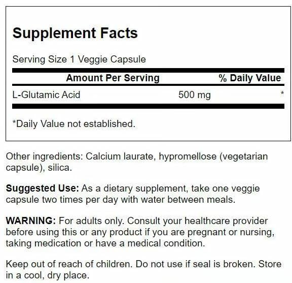 Swanson Amino Acid Glutamic Acid 500 mg Capsules, 180 Count