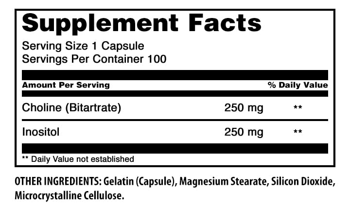 Amazing Nutrition Choline & Inositol 500 Mg Supplement 100 Capsules