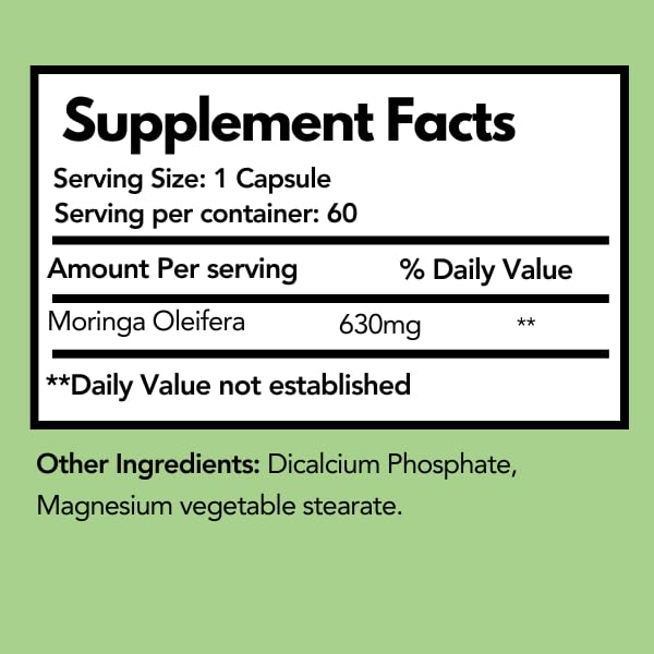 Arymar Moringa Oleifera 630mg Capsules, 60 Count