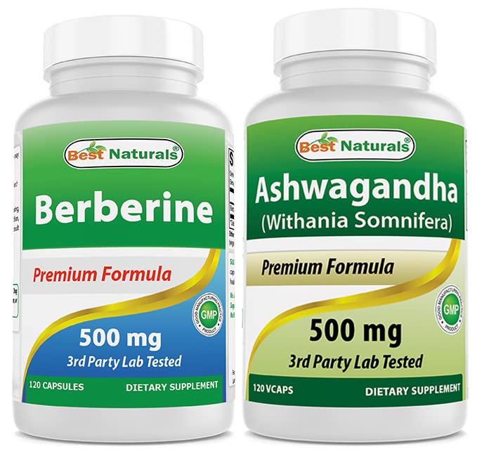 Best Naturals Berberine 500mg & Ashwagandha Extract 500mg Capsules, 2 Count