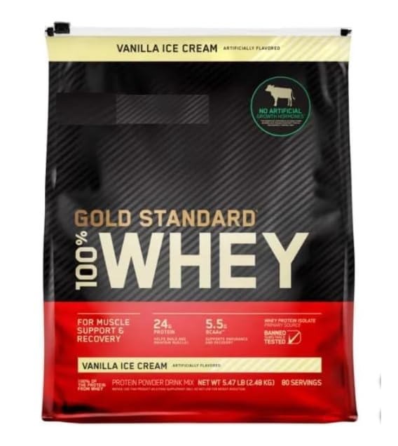 Generic Gold Standard 100% Whey Protein Powder Vanilla Ice-Cream Flavor, 80 Servings