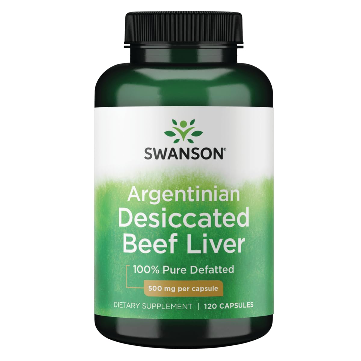 Swanson Defatted Desiccated Beef Liver 500 mg Capsules, 120 Count