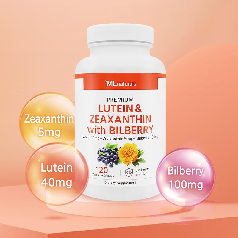 ML Naturals Lutein & Zeaxanthin with Bilberry – 40mg Lutein, 5mg Zeaxanthin & 100mg Bilberry (Per Serving) Capsules 120 Count
