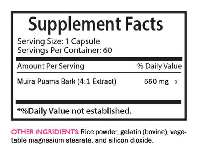 SWAN LIFE ESSENTIALS Muira Puama Bark Extract Capsules, 60 Count