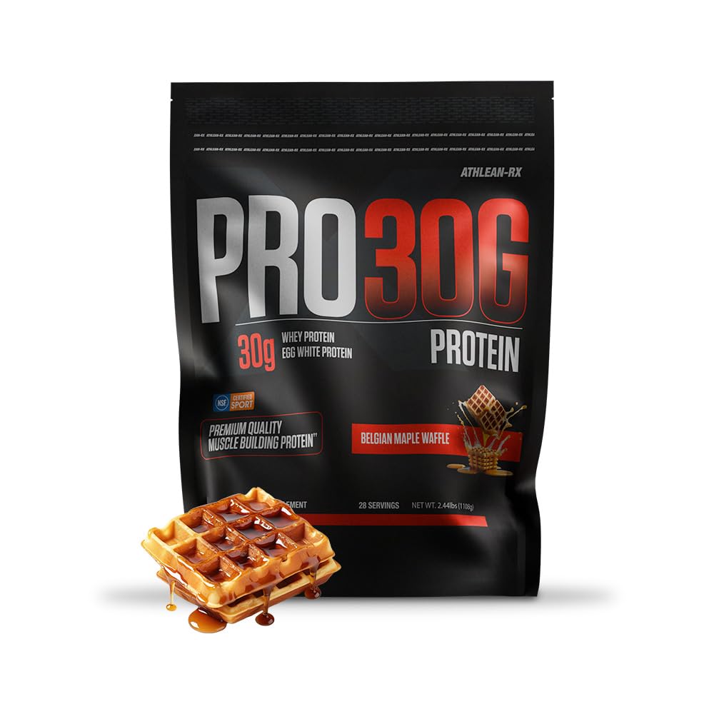 ATHLEAN-RX PRO-30G Premium Whey Protein Isolate Powder, Belgian Maple Waffle, Gluten-Free, Low Sugar, 2.78 lb