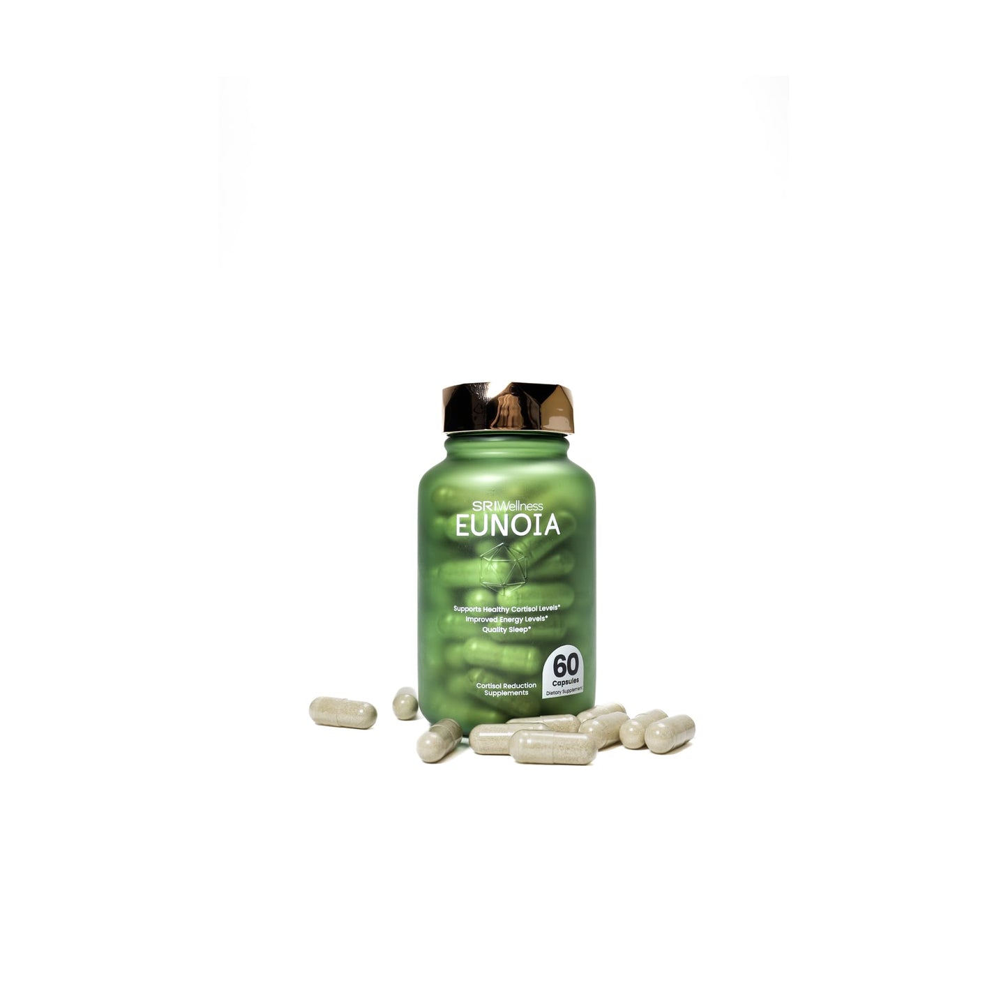 Skin Research Institute SRIWellness EUNOIA Cortisol Supplement – Organic KSM-66® Ashwagandha 300mg, L-Theanine, Magnesium Glycinate – Supports Healthy Cortisol Levels, Quality Sleep & Energy – 60 Capsules