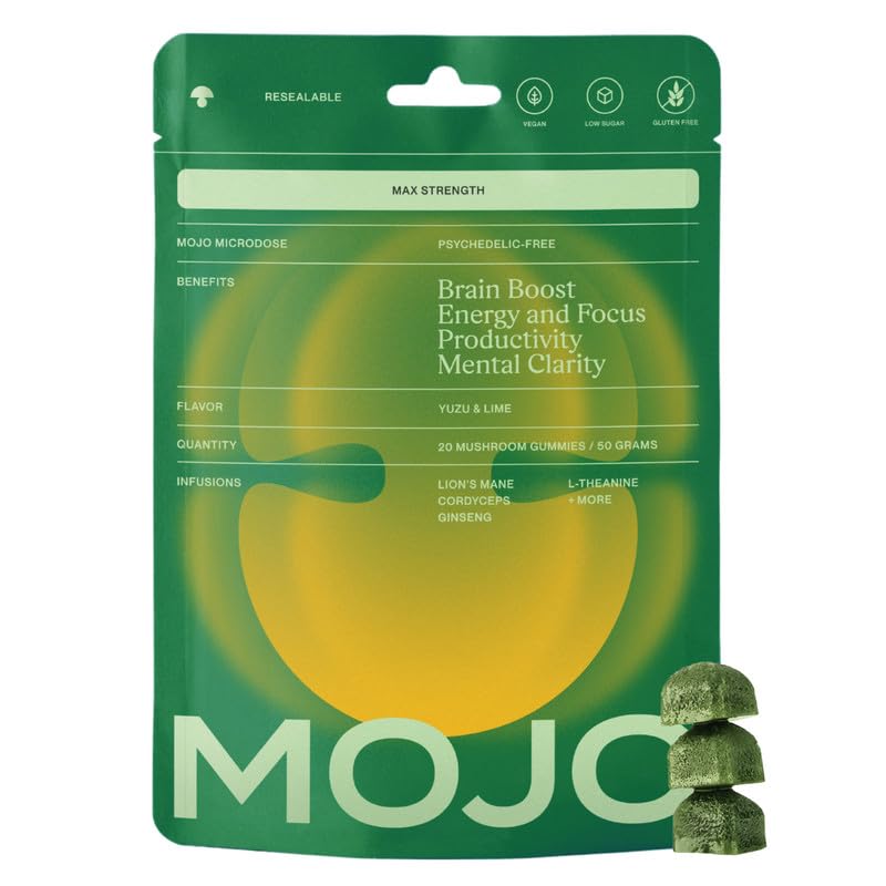 Mojo Focus Gummies Extra Strength with Lion's Mane Mushroom, Cordyceps & Panax Ginseng, 1 Pack