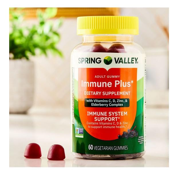 H4U Immune Plus Dietary Supplement Vegetarian Gummies with Elderberry, Vitamin C, Vitamin D for Immune System Support, 60 Gummies