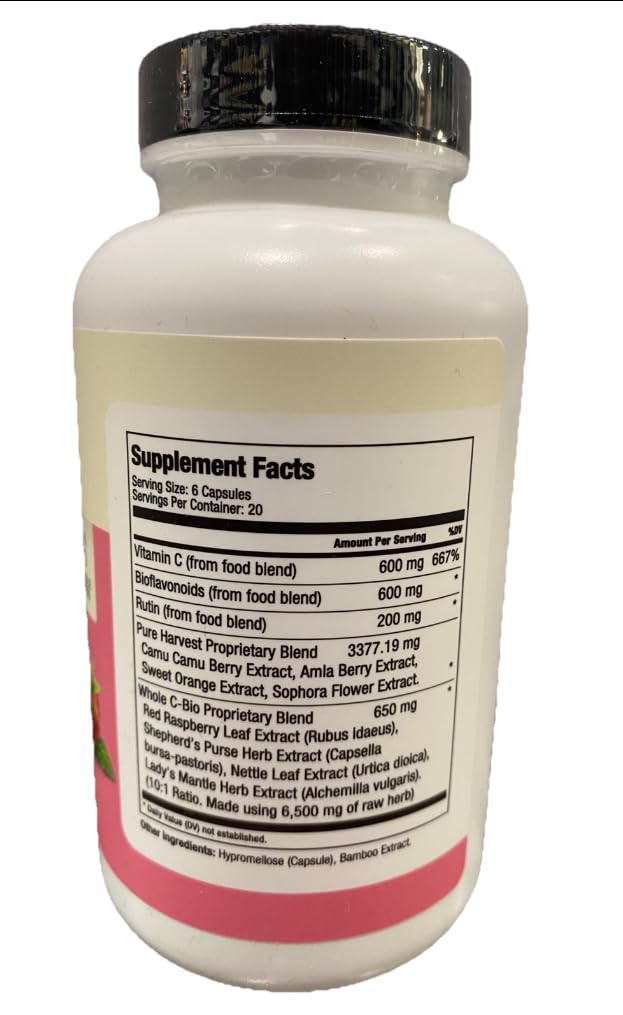 Smiling Herbs Whole Food C-Bio Bioflavonoids with Red Raspberry, Advanced Women's Formula, 120 Capsules