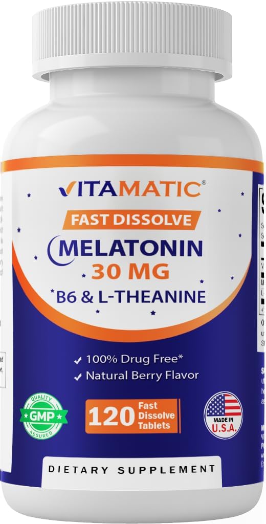 Vitamatic Melatonin 30 mg with B6 & L-Theanine Fast Dissolve Tablets - 120 Count