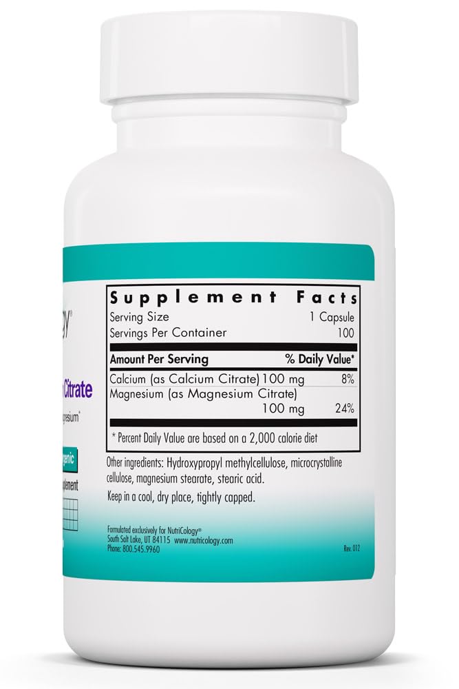 Allergy Research Group Calcium Magnesium Citrate Equal Ratio Mineral Formula Capsule, 100 Capsules