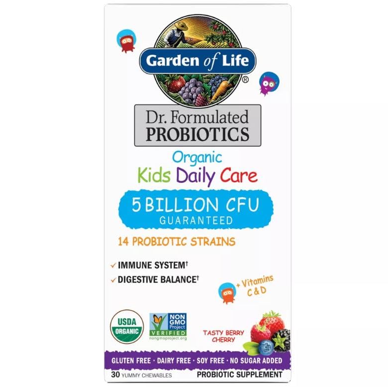 Garden of Life Dr. Formulated Kids Organic Probiotic Chewables, Berry & Cherry Flavor, 5 Billion CFU, 30 Count