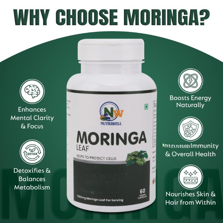 NOURISH VEDA Organic Moringa Capsules 7200 mg, 60 Capsules