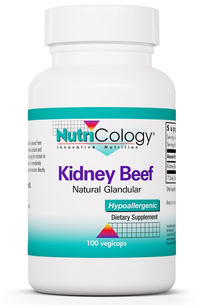 Allergy Research Group NutriCology Kidney Beef 500 mg Bovine Kidney Glandular Supplement Capsules, 100 Count