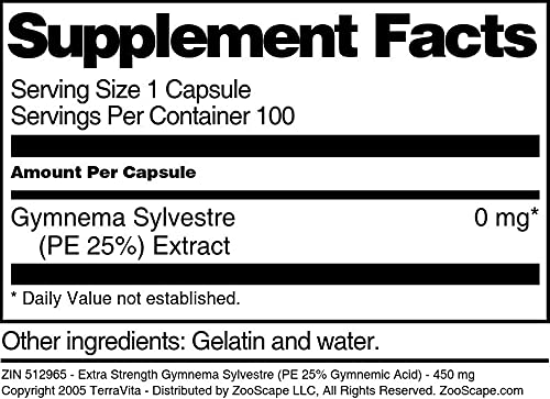 Terravita Extra Strength Gymnema Sylvestre 450 mg Capsules, 300 Count