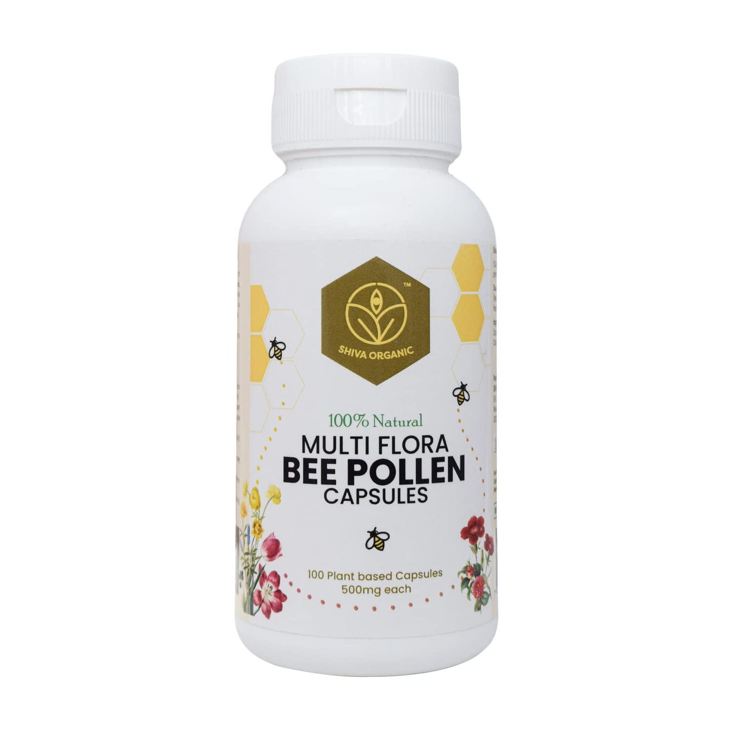 Shiva Organic Multi Flora Bee Pollen (500mg) Capsule, 100 Count