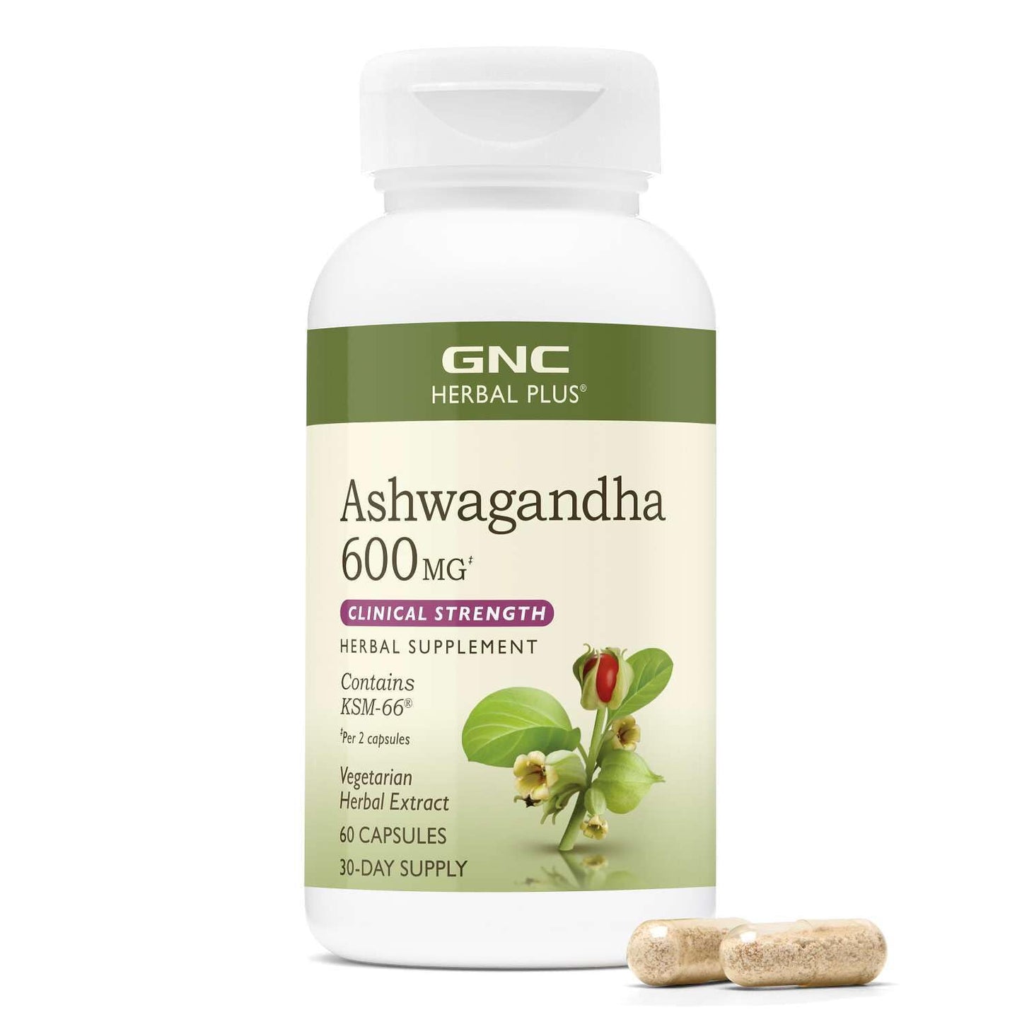GNC Herbal Plus Ashwagandha 600mg Capsule, 60 Count