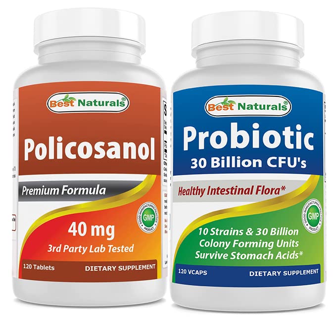 Best Naturals Policosanol 40mg & Probiotic 10 Strains & 30 Billion Tablets, 240 Tablets