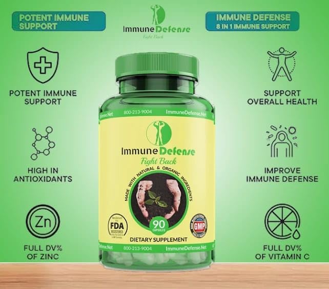 Immune Defense Immune Support Supplement with Vitamin C & Vitamin D, Garlic, Ginger, Lemon, Elderberry, Selenium & Zinc, 60 Capsules