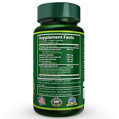 Na'trition Brain Booster Nootropic Nutrition Science Formula Herbal Supplement for Focus, Memory & Clarity Ginkgo Biloba Turmeric Cistanche Tubulosa Capsules 90