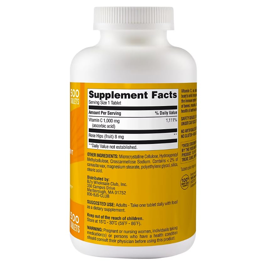 Berkley Jensen 1000mg Vitamin C Supplement with Rose Hips, 500 Tablets