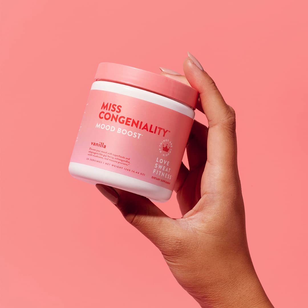 Love Sweat Fitness Miss Congeniality Mood & Stress Supplement for Women, Ashwagandha, B Vitamins & Magnesium Powder, Vanilla, 28 Servings, 4.44 oz