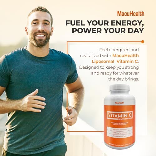 Macuhealth Plus+ Eye Vitamins with Lutein, Zeaxanthin & Meso-Zeaxanthin with Liposomal Vitamin C 1000mg, Fat-Soluble Antioxidants for Eye, Brain & Overall Health, 180 Softgels