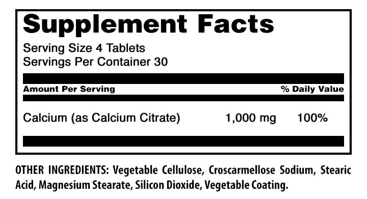Amazing Nutrition Calcium Citrate Supplement 1000 mg Tablets 120 Count