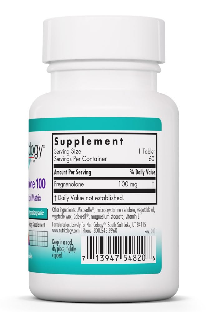 Allergy Research Group NutriCology Pregnenolone 100 mg Micronized Hormone Precursor Stress & Well-Being Support Enhanced Absorption Formula, 60 Tablets