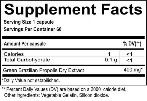 Uniflora Phytoflora Brazilian Green Bee Propolis Capsules 400mg, 60 Capsules