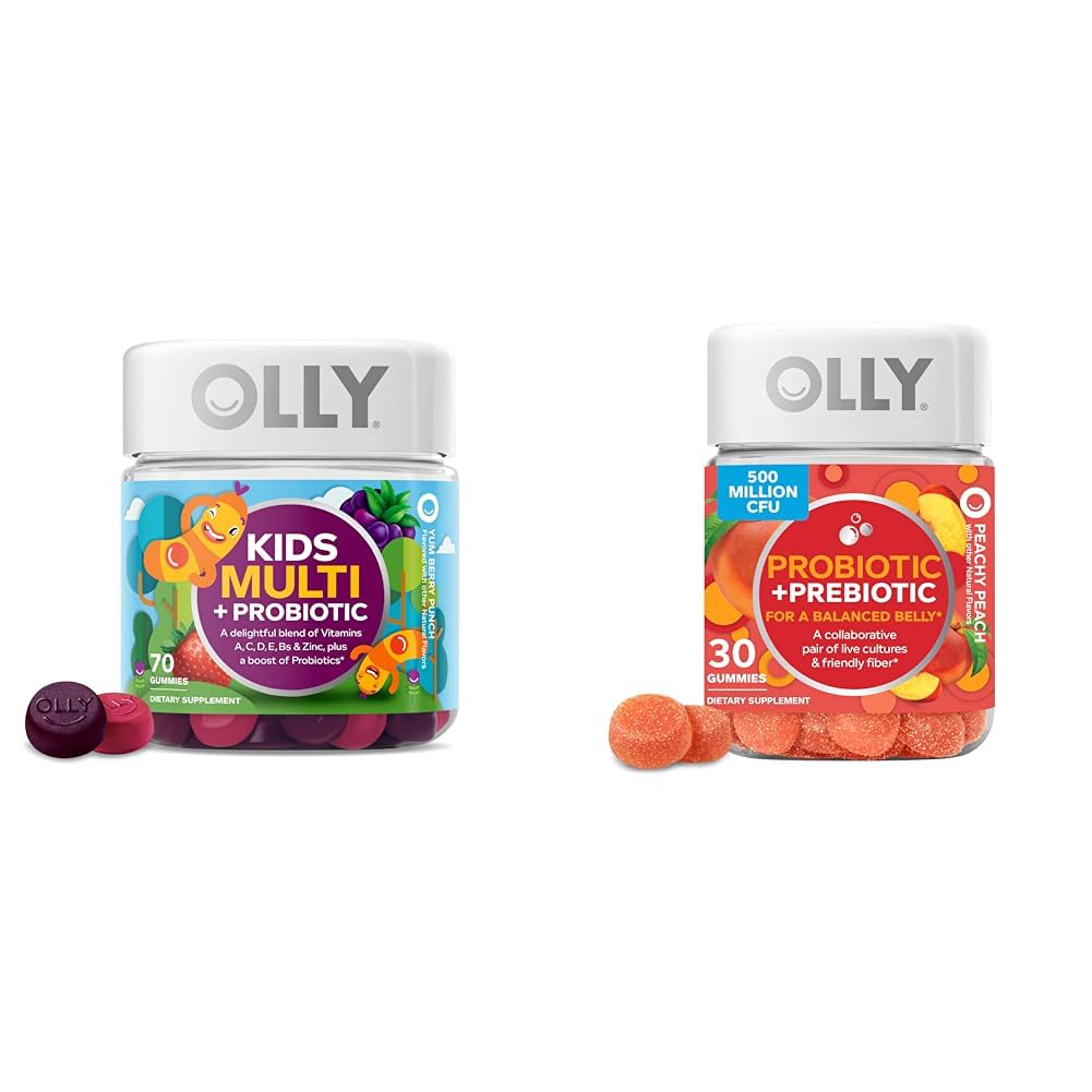 OLLY Kids Multivitamin + Probiotic Gummies & Probiotic + Prebiotic Gummies, 70 Count