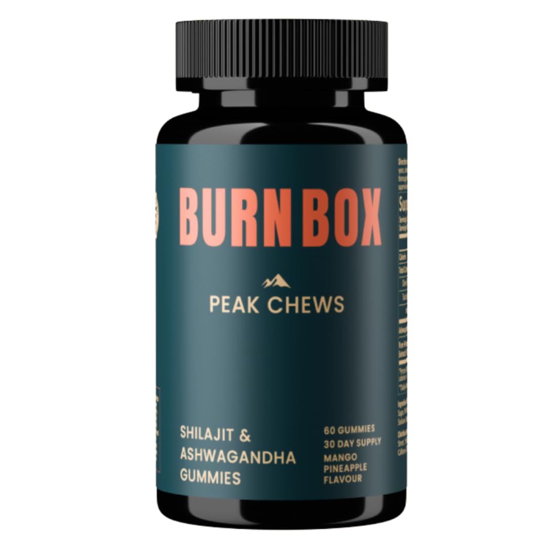 BURNBOX Shilajit & Ashwagandha Gummies for Men - Himalayan Shilajit & Fulvic Acid, Ashwagandha 600mg - Energy, Stamina & Daily Vitality - Mango Pineapple, Vegan, 60 Gummies