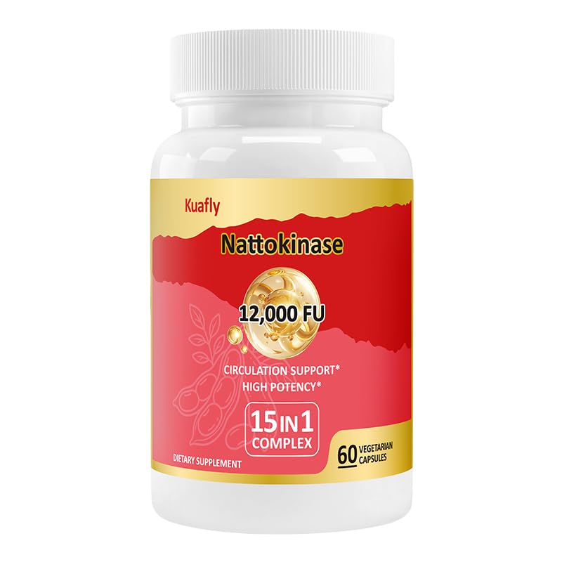 KUAFLY Nattokinase Supplement 12000 FU 15 in 1 for Heart Health & Circulation Capsule 60 Count