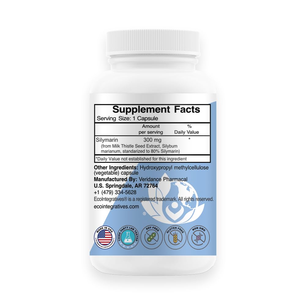 EcoIntegratives Silymarin 300 Milk Thistle Capsule 180 Count