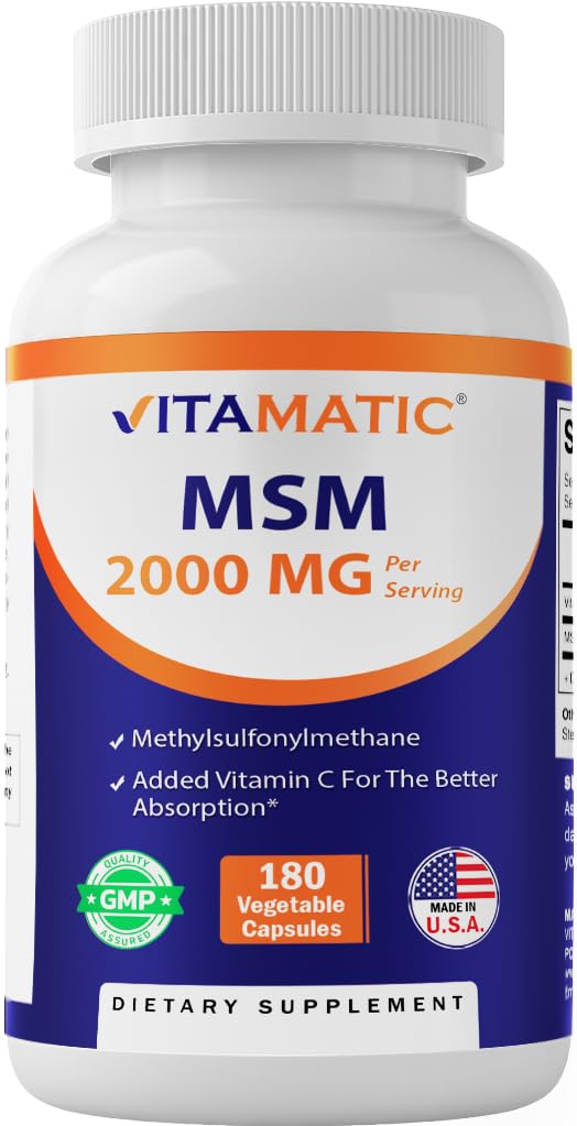 Vitamatic MSM 2000 mg with Vitamin C 75 mg per Serving Veg Capsules, 180 Count