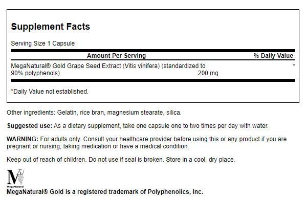 Swanson Grape Seed Extract 200 mg Standardized Capsules, 60 Count