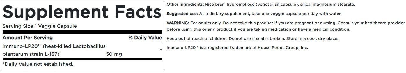 Swanson Immunobiotic Immuno-Lp20 50 mg Capsule 60 Capsules
