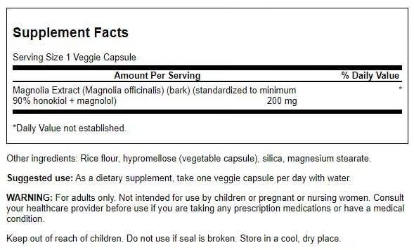 Swanson Magnolia Bark Herbal Supplement Capsules, 30 Count