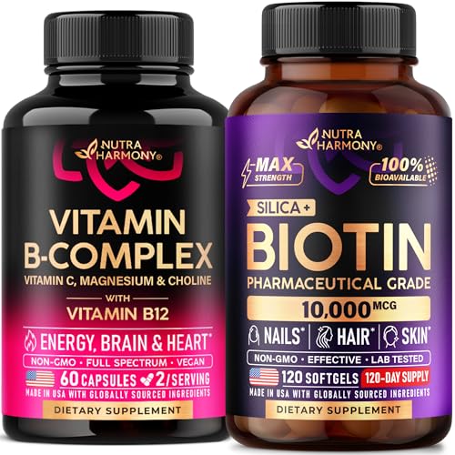 NUTRAHARMONY Vitamin B Complex Capsules & Biotin Softgels, 180 Count