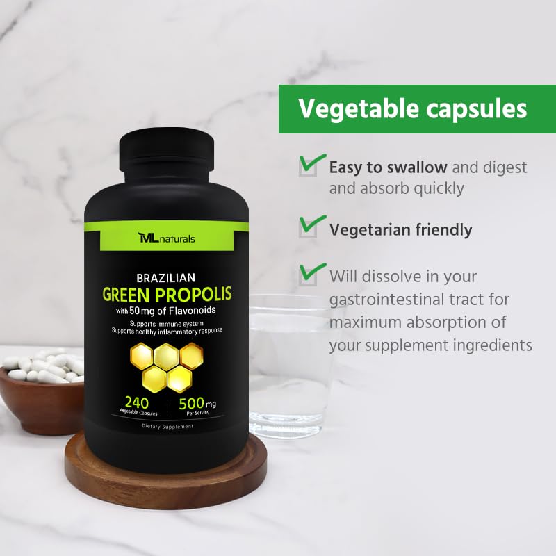 ML Naturals Brazilian Green Propolis 500mg Capsules 240 Count