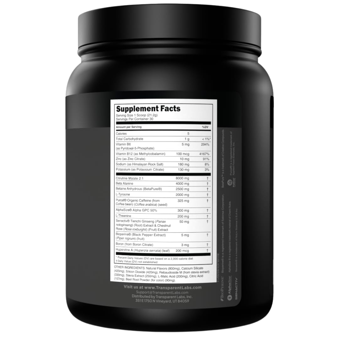 Transparent Labs Bulk Black Pre Workout Powder, 30 Servings