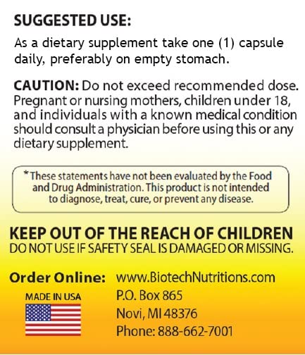 Biotech Nutritions Glutathione 500 mg Capsules, 120 Count