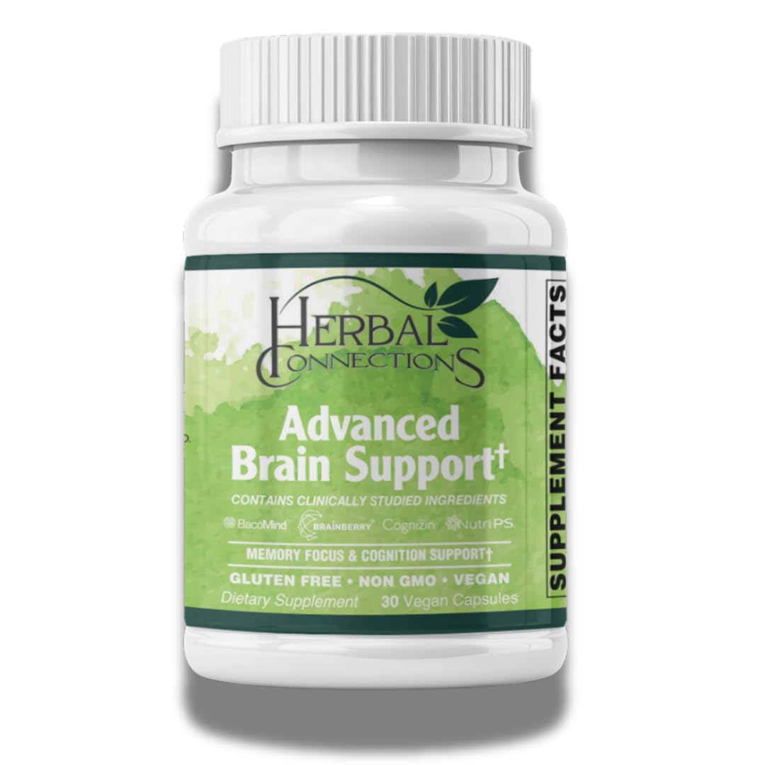 Herbal Connections Advanced Brain Support – Cognitive Function & Memory Booster for Adults Brain Health Supplement with Bacopa Monnieri, Ginkgo & B-Vitamins Non-GMO Gluten-Free Capsules, 30