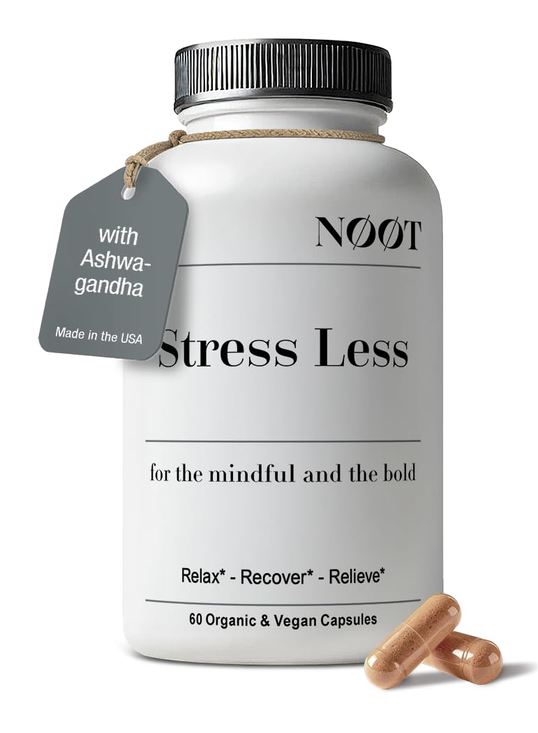 NØØT Stress Less All Natural Stress & Anxiety Support Adaptogen Mix with Ashwagandha and L-Theanine, Mood & Cortisol Support Nootropics for Women & Men, Capsules, 60 Count