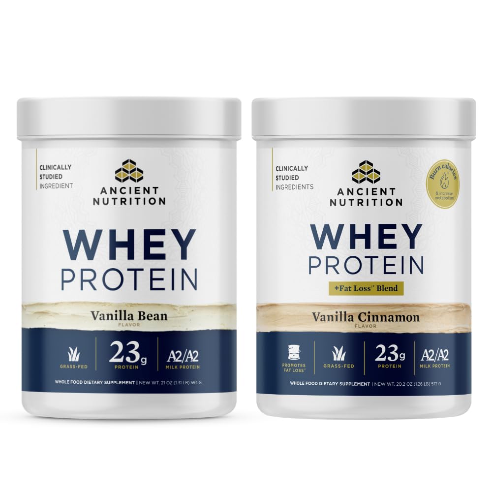 Ancient Nutrition Grass-Fed Whey Protein Powder, Vanilla Bean, 41.2 Servings