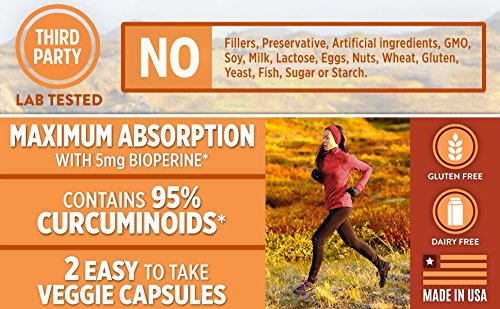 Natures Wellness 1600mg Organic Turmeric Curcumin with Bioperine and Black Pepper Capsules, 120 Count